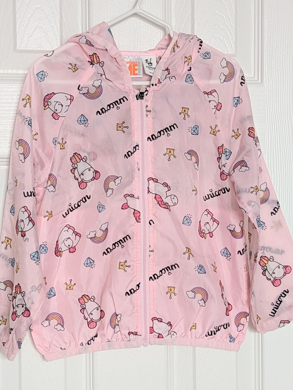 Despicable Me Girls (4/5) Unicorn & Rainbow Sheer Hooded Windbreaker/Rain Jacket